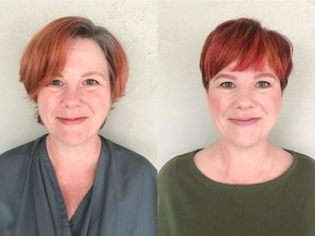 Andrea Ferrett is a 54-year-old social worker who recently moved to Vancouver and wanted a fun new look to celebrate her birthday. On the left is Ferrett before her makeover by Nadia Albano, on the right is her after.