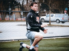 Nathan Rourke works out at the B.C. Lions practice facility earlier this month.