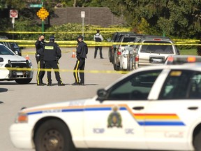 Burnaby RCMP on the scene of an earlier shooting on May 2, 2021.