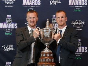 Henrik and Daniel Sedin capped their stellar 17-season NHL careers with recognition for their leadership qualities on and off the ice with the 2017-18 King Clancy Memorial Trophy. Now they aim to take their team leadership skills into the Canucks’ front office.