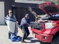 Mounties in Clinton helped free a large bird caught in a truck.