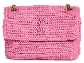 Saint Laurent ‘Niki’ monogram raffia satchel, $3,185 at Holt Renfrew, holtrenfrew.com.