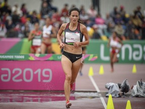 Regan Yee of Canada competes in the women's 3000m steeplechase final at the Lima Pan American Games on Saturday, Aug. 10, 2019.