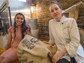 Annie Chepal (left), fund manager and Shelley Bolton, executive director and chocolatier, at East Van Roasters.