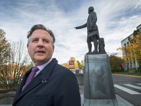 Vancouver Mayor Kennedy Stewart outside Vancouver City Hall.