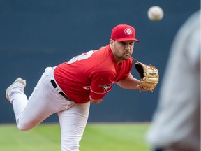 Canadian right-handed pitcher Alex Nolan of Burlington, Ont., for Vancouver Canadians story by Steve Ewen published on July 5, 2019. (Photo: Mark Steffens) [PNG Merlin Archive]