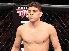 Nick Diaz in the cage prior to his welterweight title bout against Paul Daley at the Strikeforce event at the Valley View Casino Center on April 9, 2011 in San Diego, Calif.