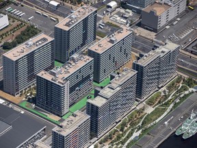 This aerial photo shows the Olympic and Paralympic Village ahead of the 2020 Olympic Games in Tokyo on July 19, 2021.