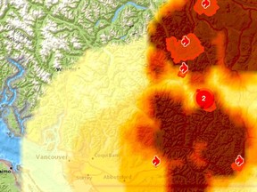 A weather forecast image of FireSmoke, a forecaster developed and used by University of B.C. atmospheric science researchers.