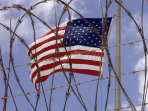 A U.S. flag flies at Camp V inside Camp Delta at the U.S. Naval Station in Guantanamo Bay, Cuba, in April 2017.
