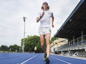 Richmond race walker Evan Dunfee, pictured in early July 2021 in Richmond, finished third for a bronze-medal performance at the Tokyo Olympics later that summer.