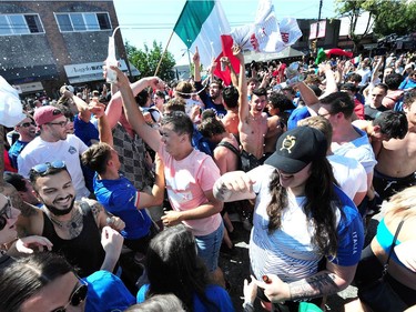 Jubilant Italian fans celebrate after Italy beat England on penalties in there Euro 2020 Final at Wembley Stadium, in Vancouver, BC., on July 11, 2021.