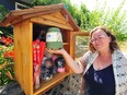 Paula Lindner with one of five little yarn libraries that have popped up in Vancouver and the North Shore, borrowing from the idea of free book boxes that are common around the Lower Mainland.
