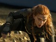 Scarlett Johansson in a bruising fight scene from Black Widow.