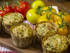 Fresh zucchini, sun-dried tomatoes and grated Parmesan give these savoury muffins an Italian accent. (Mike Hensen/The London Free Press)