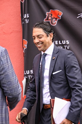 Amar Doman, founder and sole shareholder of the Futura Corporation, is announced the new owner of the B.C. Lions Wednesday at the Surrey training facility.