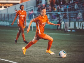 Burnaby's Julia Grosso, who scored the decisive penalty kick for Canada in the gold medal game at the Tokyo Olympics, is a senior at the University of Texas. Photo: Courtesy of Texas Athletics. [PNG Merlin Archive]