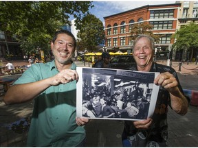 Frank Barazzuol and his then-baby son, Toby, were captured by Vancouver Sun photographer Glenn Baglo during the Gastown Riot on Aug. 7, 1971. The pair are pictured where the original shot was taken.