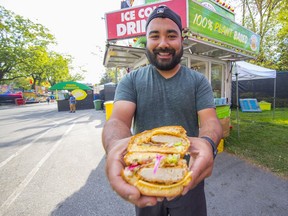 Jason Faria of The Plant Butcher with his Crispy Un’Chicken Burger.