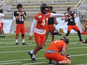 Kicker Stefan Flintoft gets in his reps at B.C. Lions training camp earlier this summer.