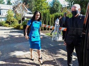 Huawei Technologies Chief Financial Officer Meng Wanzhou leaves her home to attend a court hearing in Vancouver on Aug. 4, 2021.