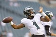 Jalen Hurts #1 leads the Philadelphia Eagles against the Atlanta Falcons in Week1 on Sunday.