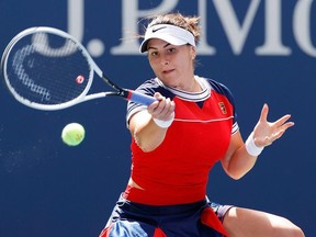 Bianca Andreescu of Canada returns against Greet Minnen of Germany during her Women's Singles third round match on Day Six of the 2021 US Open at the USTA Billie Jean King National Tennis Center on September 04, 2021 in the Flushing neighborhood of the Queens borough of New York City.