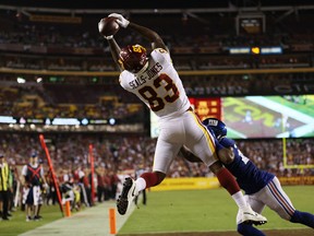 Ricky Seals-Jones of the Washington Football Team makes a reception for a touchdown during the fourth quarter against the New York Giants at FedExField on Sept. 16, 2021, in Landover, Maryland.