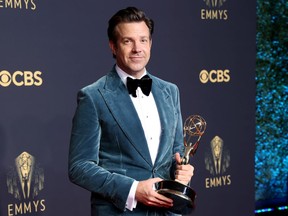 LOS ANGELES, CALIFORNIA - SEPTEMBER 19: Jason Sudeikis, winner of Outstanding Lead Actor in a Comedy Series for 'Ted Lasso', poses in the press room during the 73rd Primetime Emmy Awards at L.A. LIVE on September 19, 2021 in Los Angeles, California.