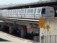 A Bay Area Rapid Transit (BART) train arrives at a station.