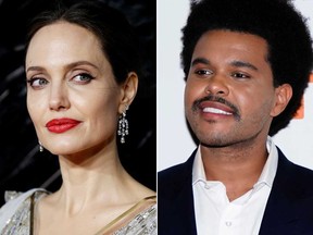 Angelina Jolie and The Weeknd are pictured in file photos.