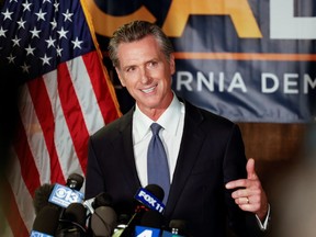 California Governor Gavin Newsom speaks after the polls close on the recall election, at the California Democratic Party headquarters in Sacramento, California, U.S., September 14, 2021.