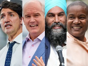 From left, Liberal Leader Justin Trudeau, Conservative Leader Erin O'Toole, NDP Leader Jagmeet Singh and Green party Leader Annamie Paul.