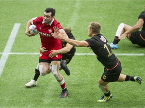 Canada in action against Germany during the HSBC World Rugby Sevens series in Vancouver, BC Saturday, September 18, 2021.