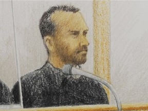 Eduard Viktorovitch Baranec, the man charged in the death of Katelyn Noble, is currently serving his sentence for first-degree murder in the death of Amanpreet Kaur Bahia in B.C. (Sketch from 2011 appearance at the Surrey Courthouse)