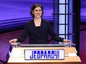 An undated handout photo of new "Jeopardy!" host Mayim Bialik, who will host prime-time specials and spinoffs.