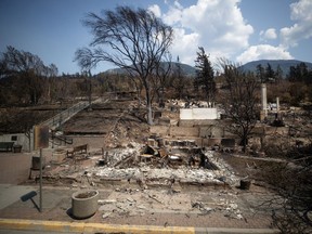 Damaged buildings are seen in Lytton after a wildfire this past July.