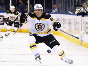 Fabian Lysell in the NHL pre-season with the Boston Bruins, who picked him in the first round of last summer’s NHL Draft. The Giants winger has kept in regular touch with members of the Bruins hockey operations department.