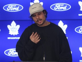 Toronto Maple Leafs Auston Matthews speaks to the media on September 22, 2021.