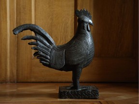 The elaborately carved cockerel, known as "Okukor", which was handed over to a delegation of Nigerian officials during a ceremony at Jesus College, University of Cambridge, Cambridge on October 27, 2021.