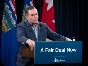 Alberta Premier Jason Kenney announces a referendum on equalization, during a press conference in Calgary on July 15.
