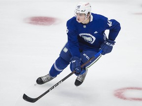 Danila Klimovich skates during Canucks' rookie camp at Rogers Arena in Vancouver, BC Friday, September 17, 2021.