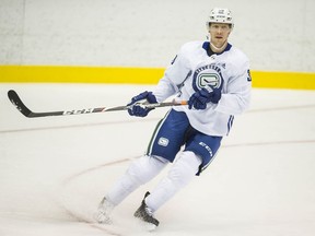 Alex Chiasson on the ice during Canucks training camp at the Abbotsford Centre in Abbotsford on Sept. 23, 2021.