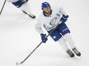 Canucks' Justin Bailey takes part in practice at Rogers Arena in Vancouver on Oct. 6.