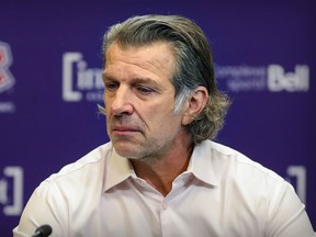 Montreal Canadiens general manager Marc Bergevin during a press conference at the Bell Sports Complex in Brossard on Thursday October 7, 2021.