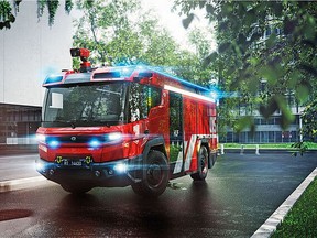 An electric hybrid Rosenbauer RT pumper truck is expected to be responding to emergencies on the streets of Vancouver by mid-2023