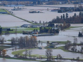 A view of flooding in the Sumas Prairie area of Abbotsford.