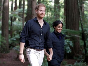Prince Harry, Duke of Sussex and Meghan, Duchess of Sussex visit Redwoods Tree Walk on October 31, 2018 in Rotorua, New Zealand.