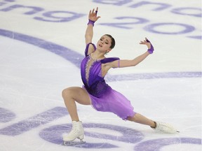 Russia's Kamila Valieva competes in the women's short program during the Rostelecom Cup 2021 ISU Grand Prix of Figure Skating in Sochi on November 26, 2021.