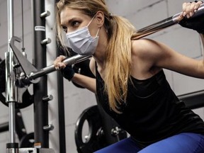 A woman works out during the pandemic
